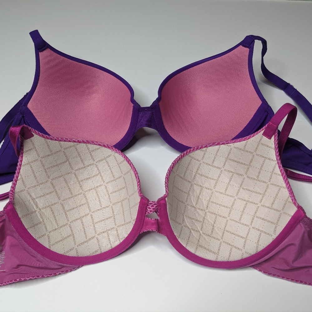 PINK Victoria's Secret 34C LOT OF 2 PUSH UP PURPLE SOLID / PERFECT SHAPE PINK - Picture 3 of 4